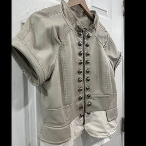 BCBGMaxAzria Light Gray Leather Military-Style Short Sleeve Jacket
